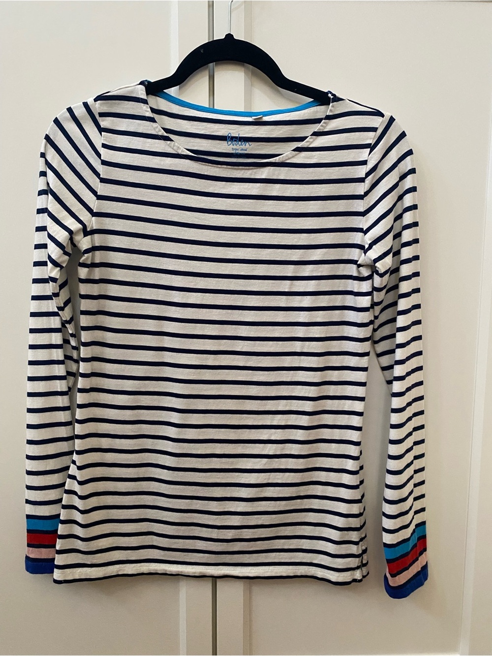 Boden Striped Long Sleeve T-Shirt Black White Womens US 2